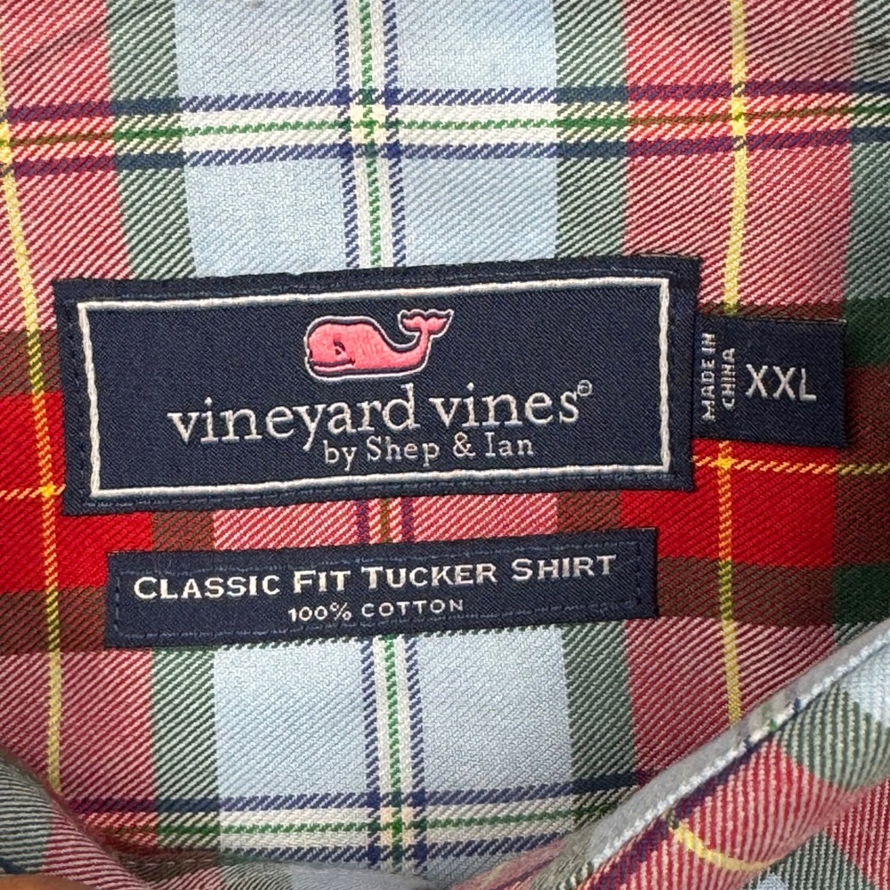 Vineyard Vines Shep & Ian Classic Fit Tucker Shirt Mens XXL Red Blue Plaid Whale - Picture 4 of 9